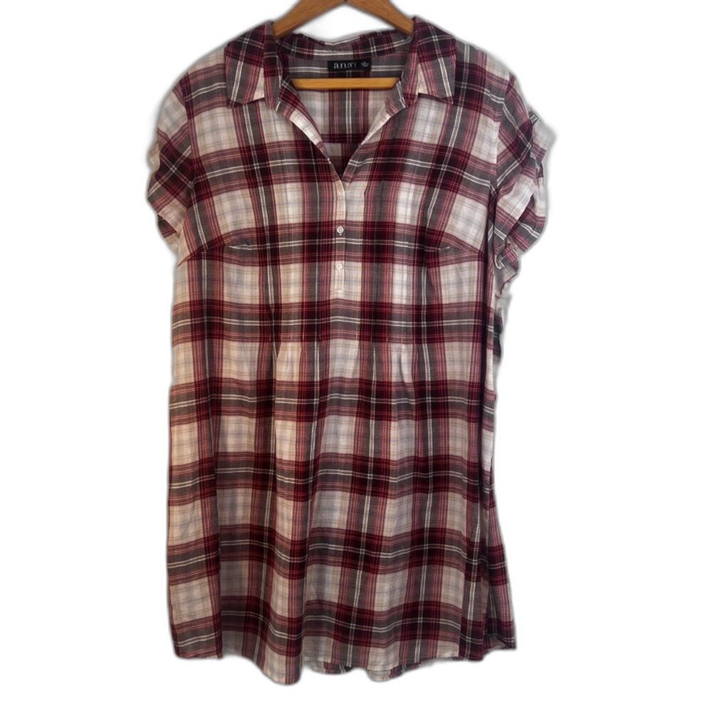 ANA A New Approach Plaid Shirt Dress Short Sleeve Lightweight Cotton Plus Sz 1X